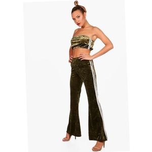 Green Velvet Sports Stripe Two Piece Set